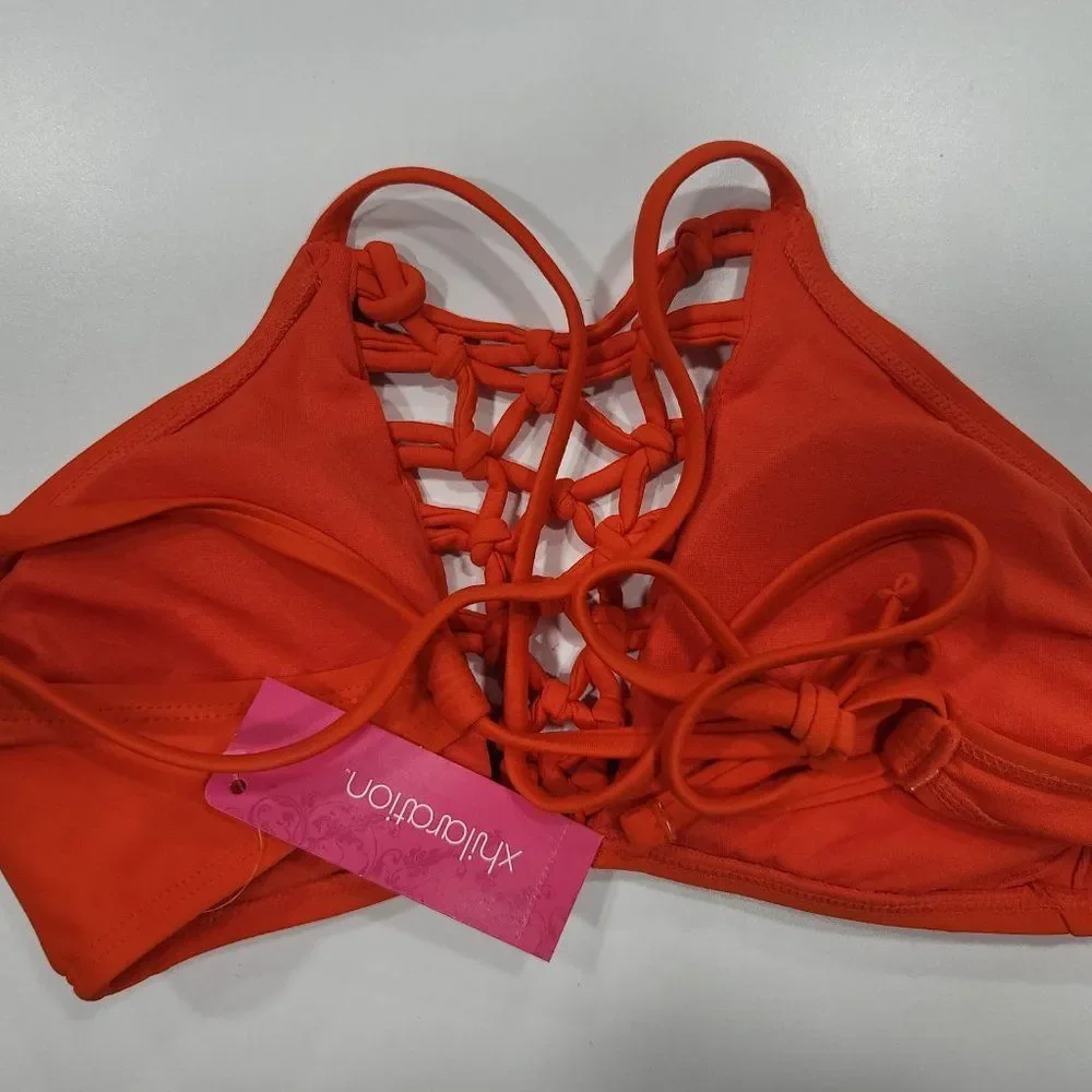 Xhilaration Orange Mesh Bikini Top